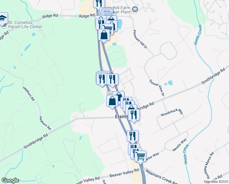 map of restaurants, bars, coffee shops, grocery stores, and more near 391 Wilmington Pike in Glen Mills