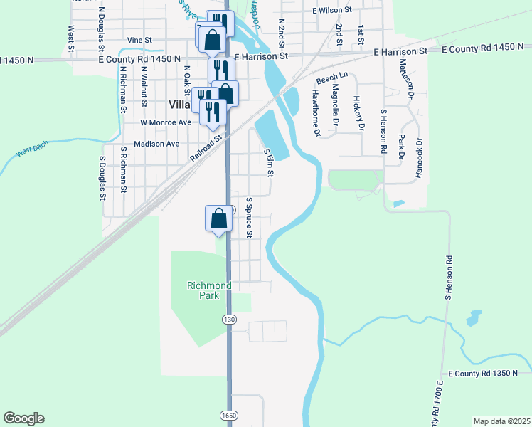 map of restaurants, bars, coffee shops, grocery stores, and more near 212 Cleveland Avenue in Villa Grove