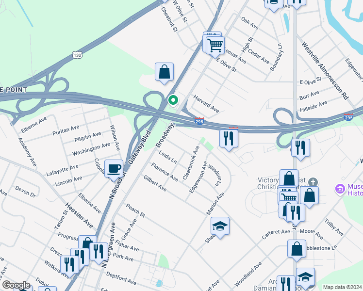 map of restaurants, bars, coffee shops, grocery stores, and more near 17 Cordelia Avenue in Westville
