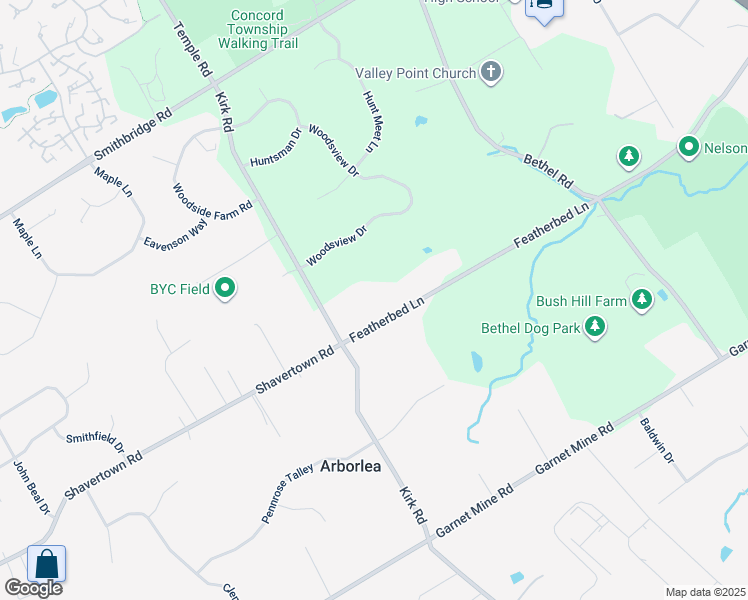 map of restaurants, bars, coffee shops, grocery stores, and more near 711 Featherbed Lane in Garnet Valley