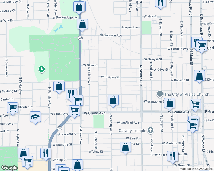 map of restaurants, bars, coffee shops, grocery stores, and more near 900 West Cushing Street in Decatur