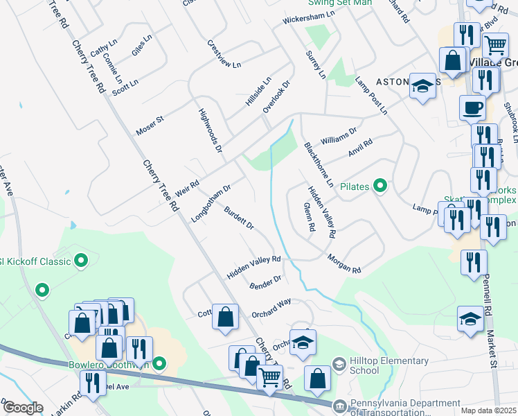 map of restaurants, bars, coffee shops, grocery stores, and more near 743 Goodale Drive in Aston