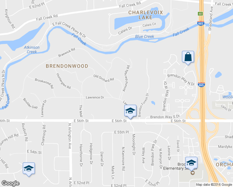 map of restaurants, bars, coffee shops, grocery stores, and more near 6340 Lawrence Dr in Indianapolis