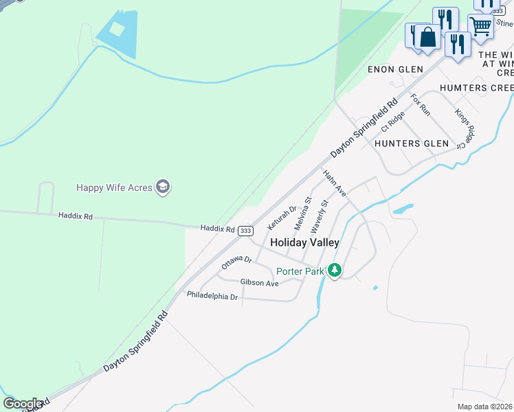 map of restaurants, bars, coffee shops, grocery stores, and more near 8204 Dayton Springfield Rd in Fairborn