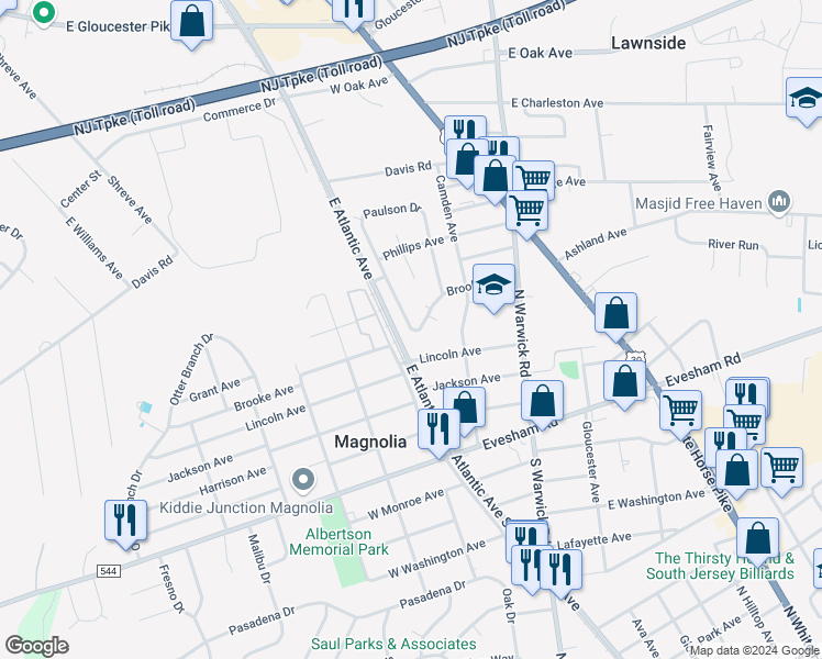 map of restaurants, bars, coffee shops, grocery stores, and more near 278 Brooke Avenue in Magnolia