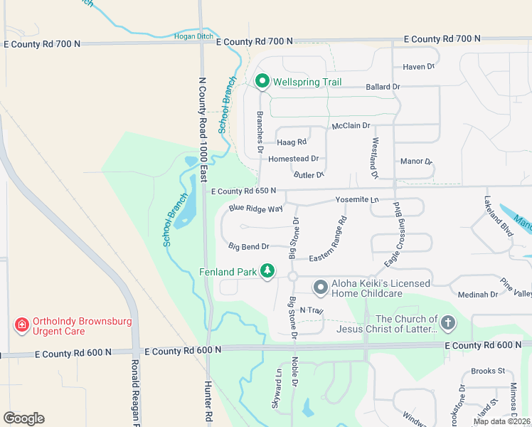 map of restaurants, bars, coffee shops, grocery stores, and more near 9985 Blue Ridge Way in Indianapolis