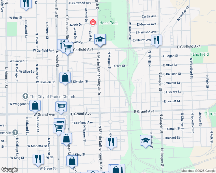 map of restaurants, bars, coffee shops, grocery stores, and more near 1565 North Morgan Street in Decatur