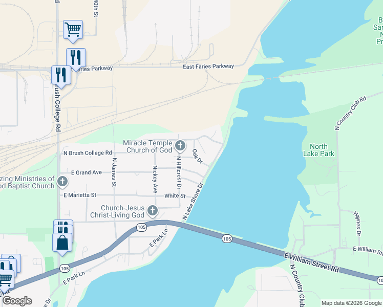 map of restaurants, bars, coffee shops, grocery stores, and more near 1310 Oak Drive in Decatur