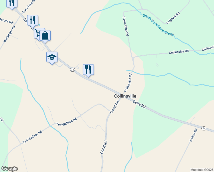 map of restaurants, bars, coffee shops, grocery stores, and more near 2765 Delta Road in Brogue