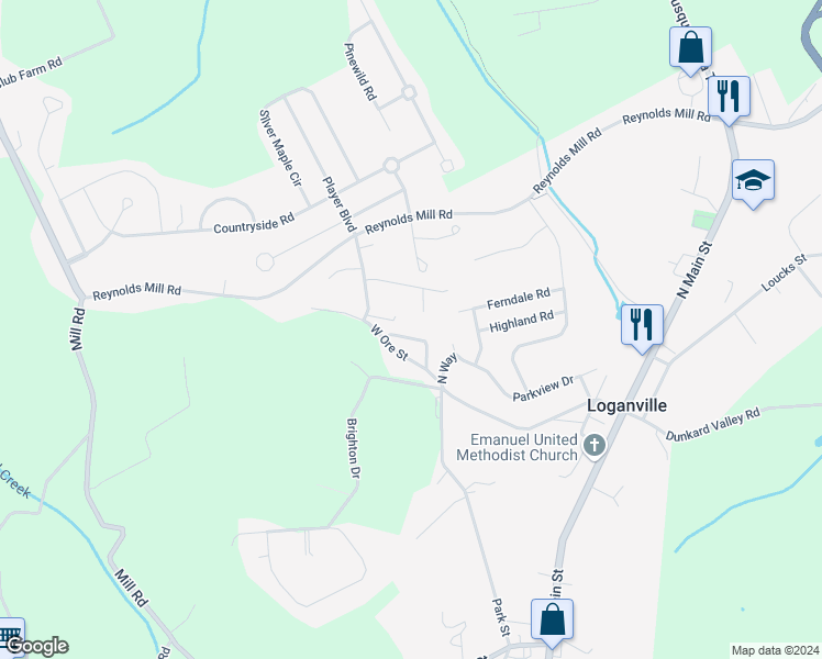 map of restaurants, bars, coffee shops, grocery stores, and more near 27 Longview Rd in Seven Valleys