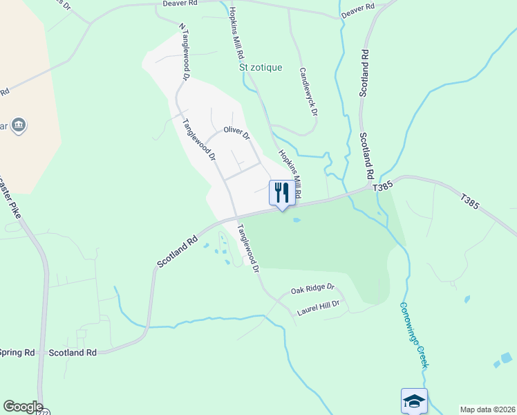 map of restaurants, bars, coffee shops, grocery stores, and more near 3B Scotland Rd in Quarryville