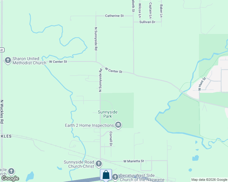 map of restaurants, bars, coffee shops, grocery stores, and more near Sunnyside Park Drive Way in Decatur