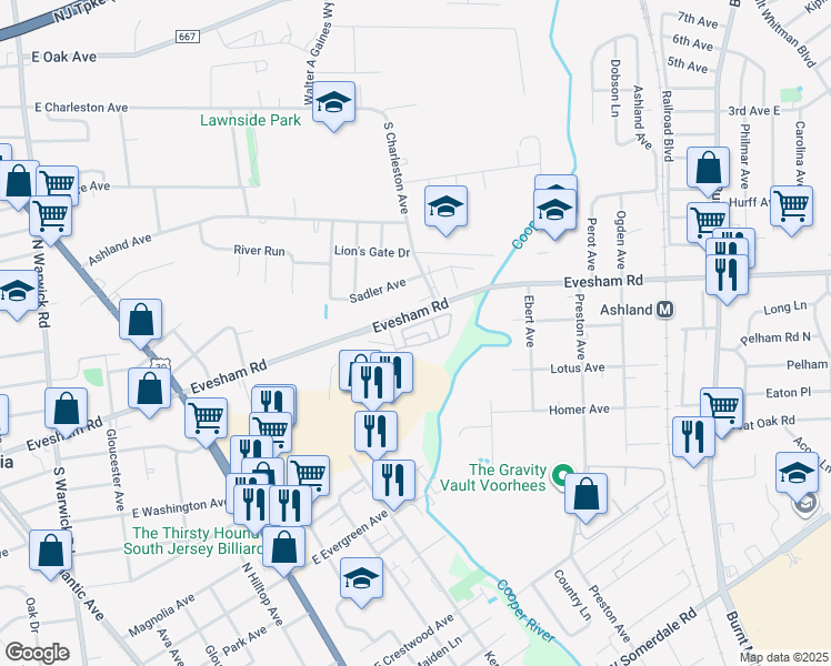 map of restaurants, bars, coffee shops, grocery stores, and more near 135 Franklin Circle in Somerdale