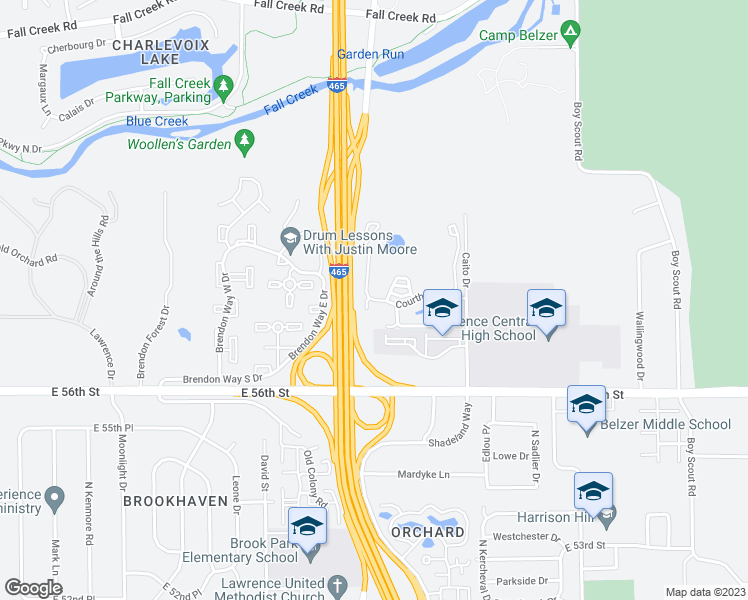 map of restaurants, bars, coffee shops, grocery stores, and more near 7007 Courthouse Drive in Indianapolis
