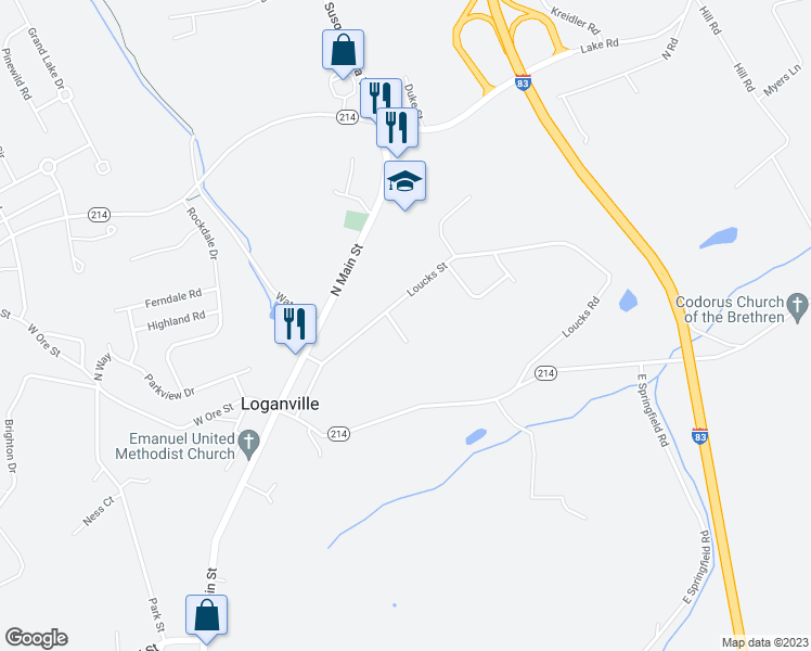 map of restaurants, bars, coffee shops, grocery stores, and more near 129 Loucks Street in York