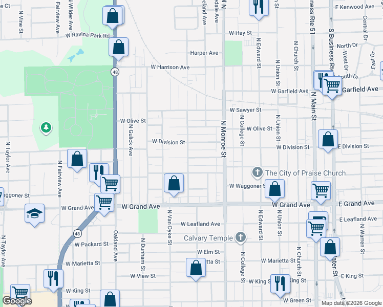 map of restaurants, bars, coffee shops, grocery stores, and more near 780 West Cushing Street in Decatur