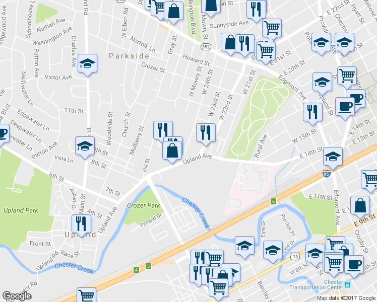 map of restaurants, bars, coffee shops, grocery stores, and more near 519 West 24th Street in Chester