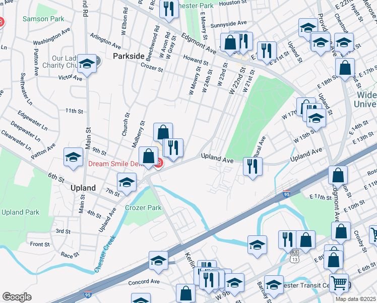 map of restaurants, bars, coffee shops, grocery stores, and more near 519 West 24th Street in Chester