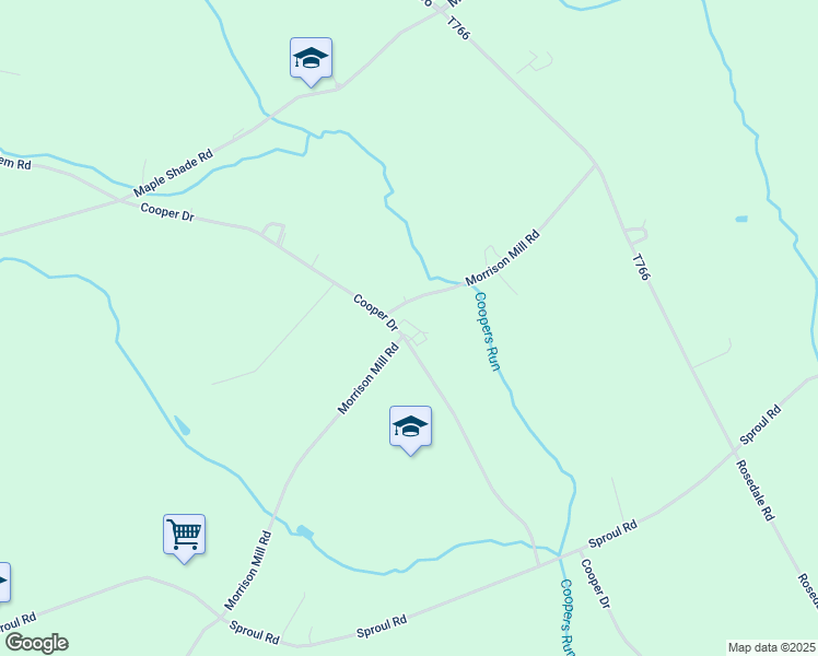 map of restaurants, bars, coffee shops, grocery stores, and more near 460 Cooper Drive in Kirkwood