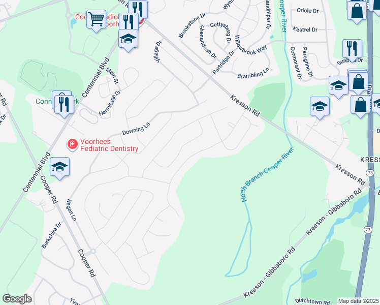 map of restaurants, bars, coffee shops, grocery stores, and more near 42 Covington Lane in Voorhees Township