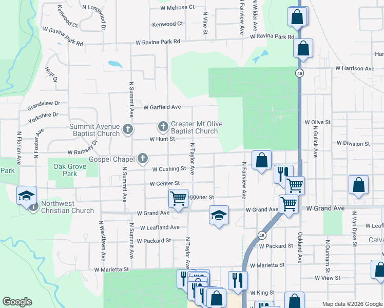 map of restaurants, bars, coffee shops, grocery stores, and more near 1601 West Division Street in Decatur