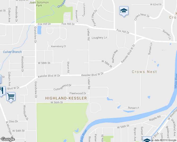 map of restaurants, bars, coffee shops, grocery stores, and more near 5704 Lieber Road in Indianapolis
