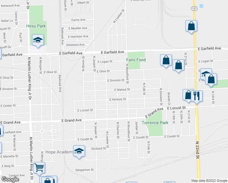 map of restaurants, bars, coffee shops, grocery stores, and more near 1357 East Walnut Street in Decatur