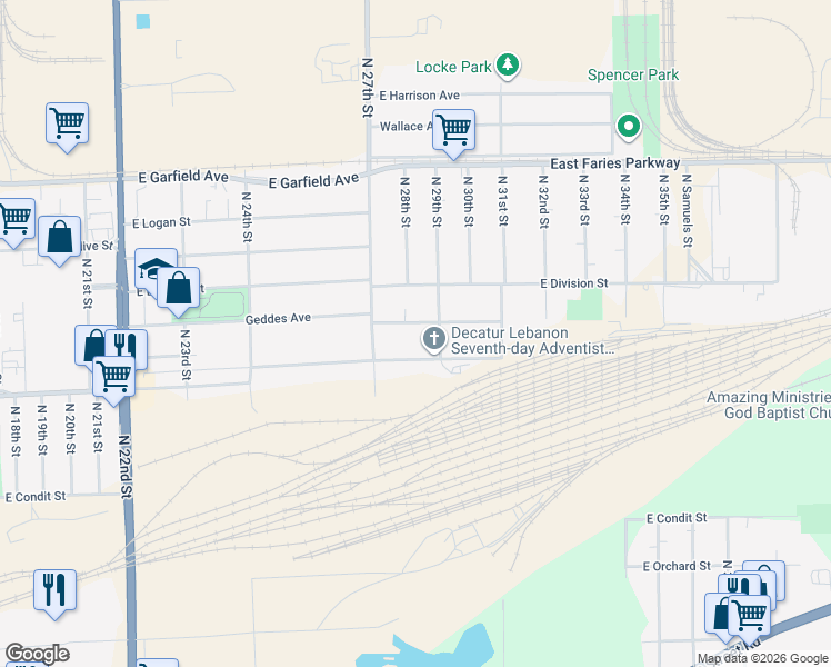map of restaurants, bars, coffee shops, grocery stores, and more near 2775 Hickory Street in Decatur