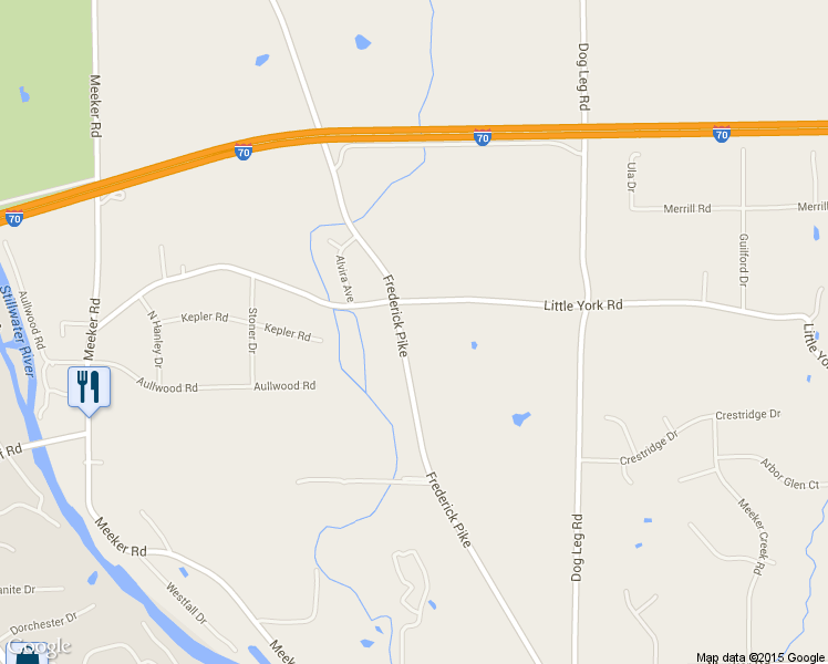 map of restaurants, bars, coffee shops, grocery stores, and more near 7600 Frederick Pike in Dayton