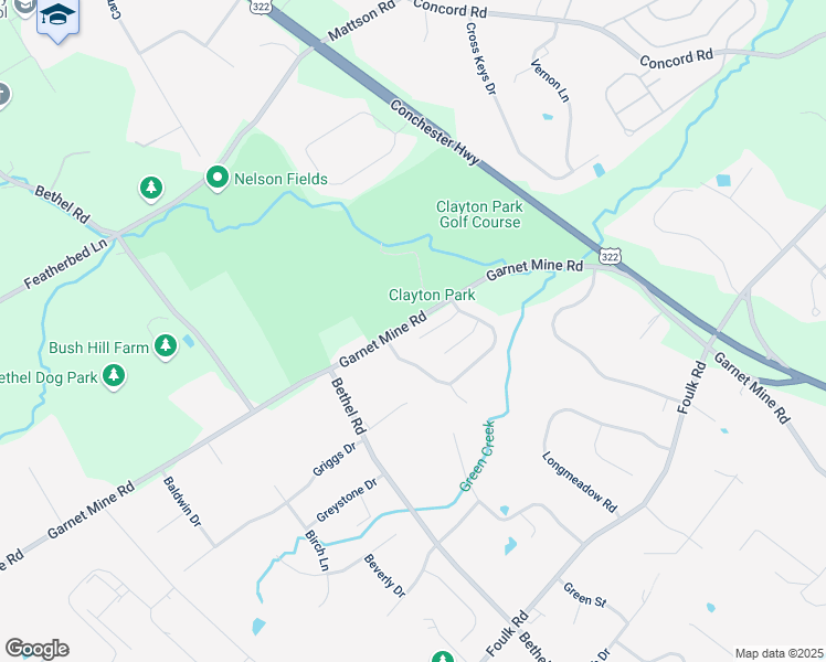 map of restaurants, bars, coffee shops, grocery stores, and more near 3153 Fieldstone Court in Garnet Valley