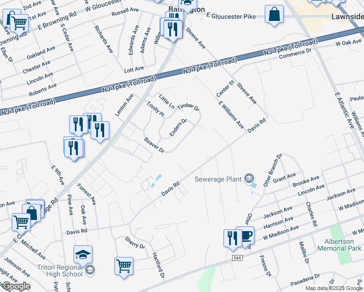 map of restaurants, bars, coffee shops, grocery stores, and more near 55 Beaver Drive in Barrington