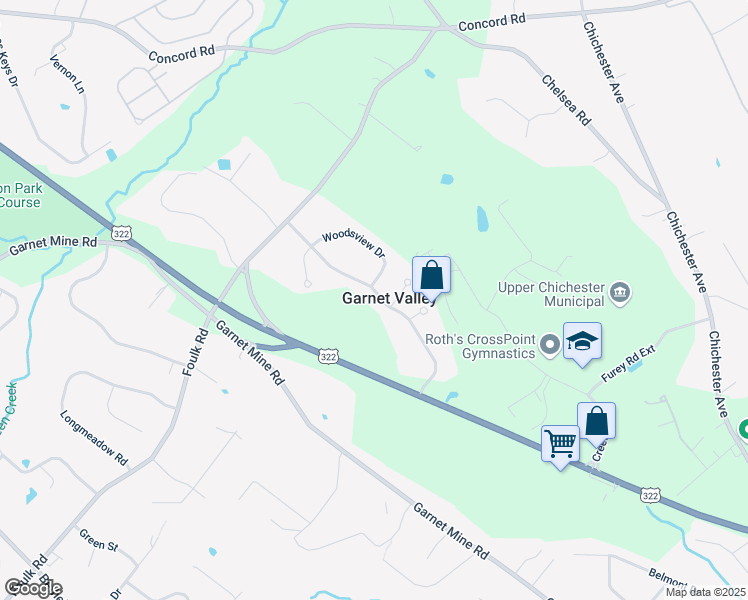 map of restaurants, bars, coffee shops, grocery stores, and more near 1501 Colonial Drive in Garnet Valley