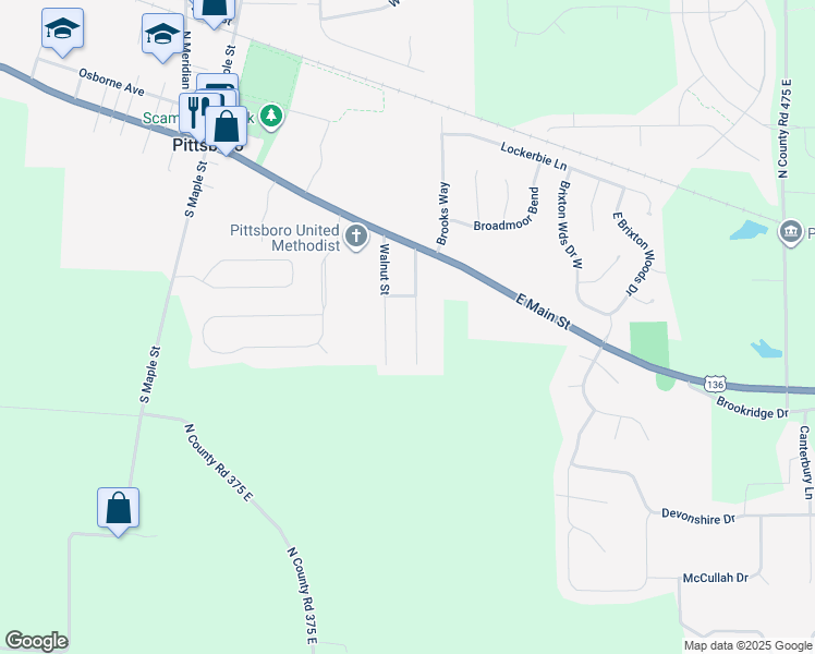 map of restaurants, bars, coffee shops, grocery stores, and more near 117 Smith Street in Pittsboro