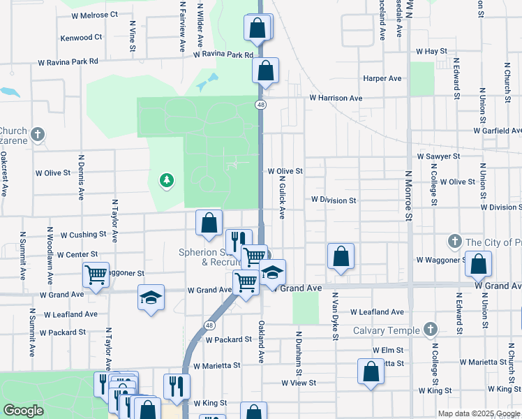 map of restaurants, bars, coffee shops, grocery stores, and more near 1600 North Oakland Avenue in Decatur