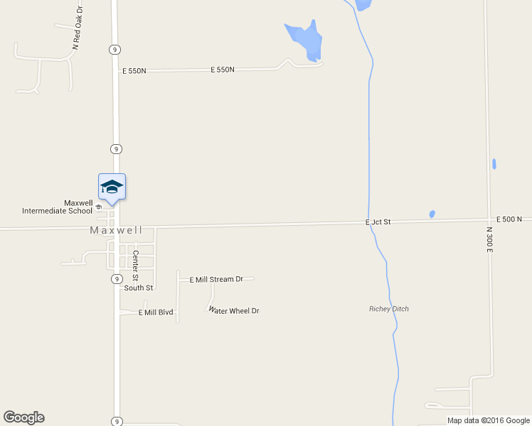 map of restaurants, bars, coffee shops, grocery stores, and more near 2398 East 500 North in Greenfield