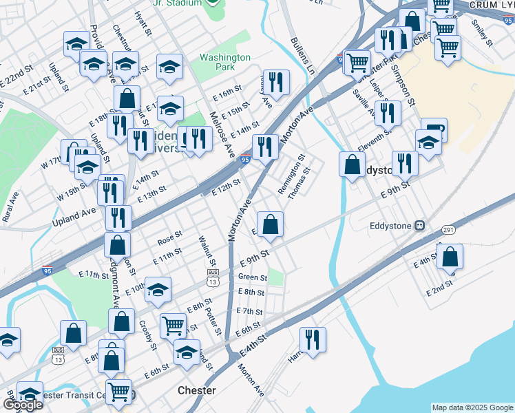 map of restaurants, bars, coffee shops, grocery stores, and more near 1037 McDowell Avenue in Chester