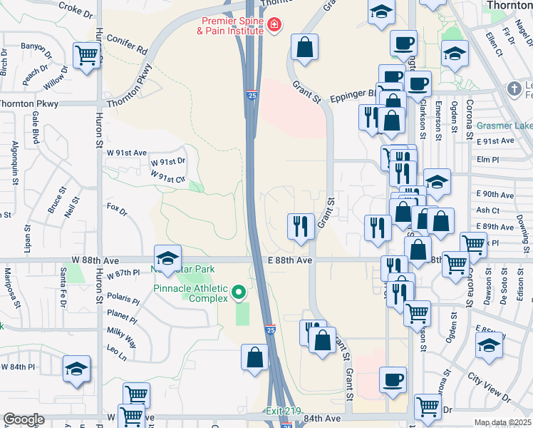 map of restaurants, bars, coffee shops, grocery stores, and more near 101 East 88th Avenue in Thornton