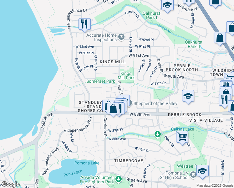 map of restaurants, bars, coffee shops, grocery stores, and more near 9178 West 88th Circle in Westminster