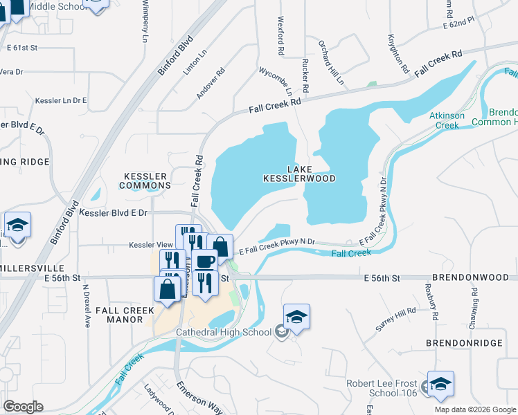 map of restaurants, bars, coffee shops, grocery stores, and more near 5172 Boardwalk Place in Indianapolis