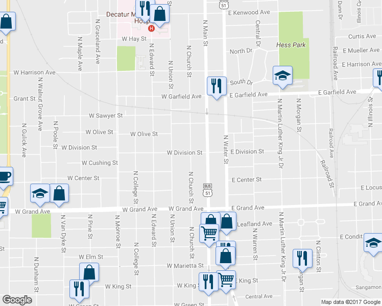 map of restaurants, bars, coffee shops, grocery stores, and more near 1598 North Church Street in Decatur