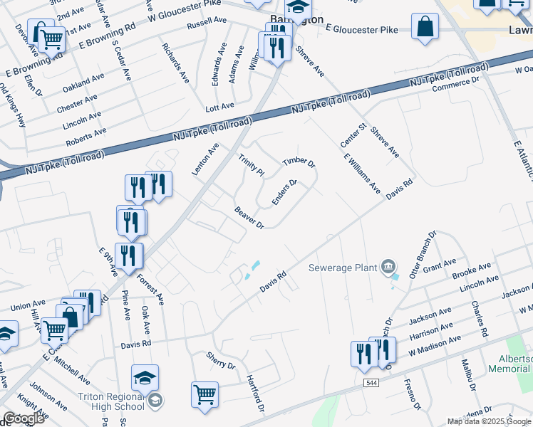 map of restaurants, bars, coffee shops, grocery stores, and more near 37 Enders Drive in Barrington