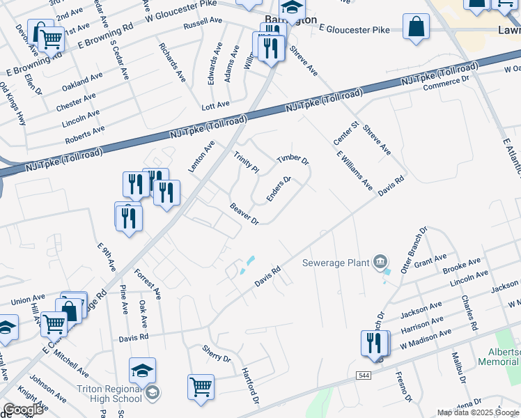 map of restaurants, bars, coffee shops, grocery stores, and more near 37 Enders Drive in Barrington