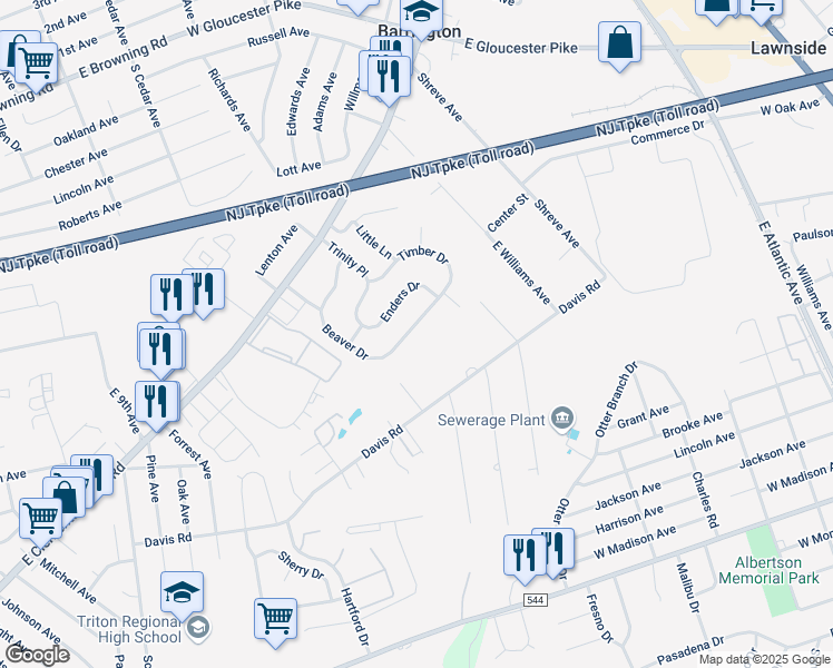 map of restaurants, bars, coffee shops, grocery stores, and more near 55 Beaver Drive in Barrington