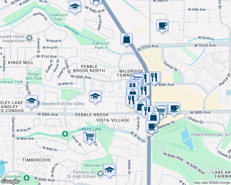 map of restaurants, bars, coffee shops, grocery stores, and more near 7934 West 90th Avenue in Westminster