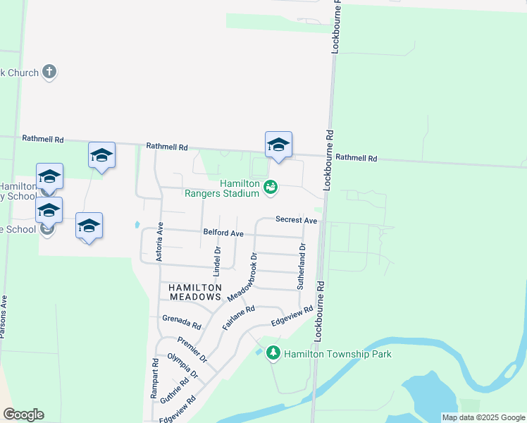 map of restaurants, bars, coffee shops, grocery stores, and more near 1043 Secrest Avenue in Columbus