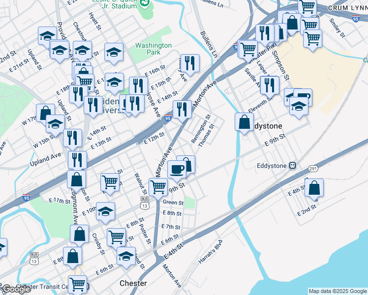 map of restaurants, bars, coffee shops, grocery stores, and more near 1033 Elsinore Place in Chester