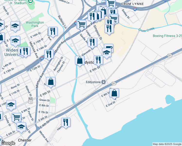 map of restaurants, bars, coffee shops, grocery stores, and more near 1211 East 9th Street in Eddystone