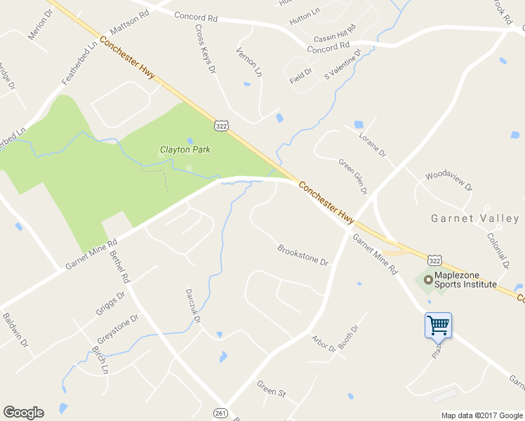 map of restaurants, bars, coffee shops, grocery stores, and more near 1254 Brookstone Drive in Garnet Valley