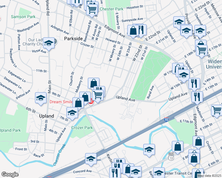 map of restaurants, bars, coffee shops, grocery stores, and more near 509 West 24th Street in Chester