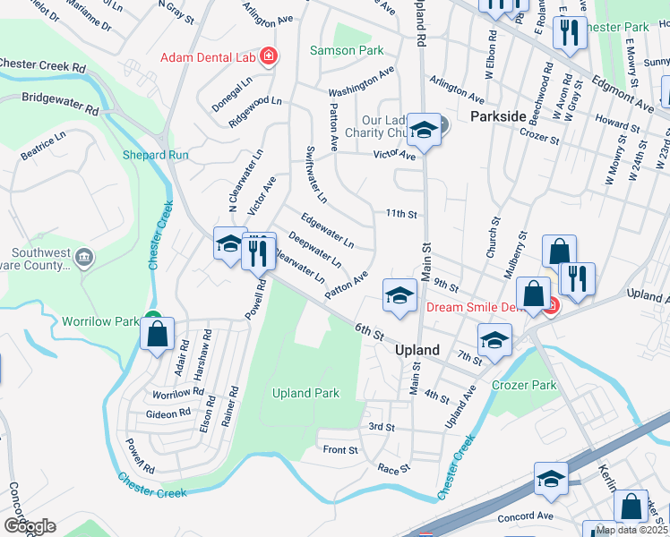 map of restaurants, bars, coffee shops, grocery stores, and more near 3616 Deepwater Lane in Brookhaven